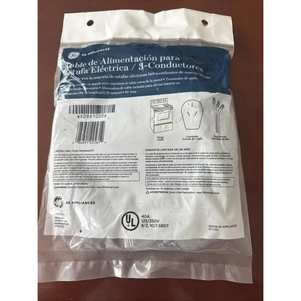 GE Appliances 4ft. Universal 3-Wire Range Power Cord 40A